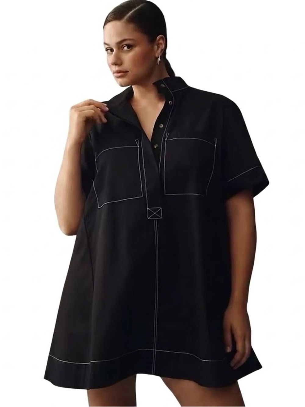 Christian Lacroix Mock Neck Shirt Dress Short Sleeve Wedding Guest Designer M